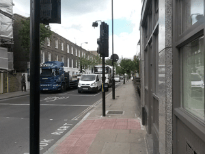 Wharfdale Road looking west. Traffic jam
