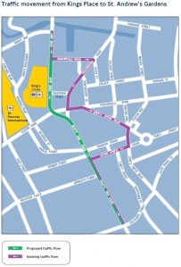 Traffic movement from Kings Place to St Andrews Gardens