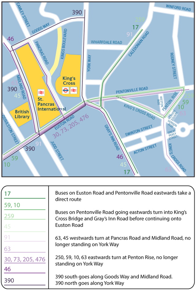 Kings Cross gyratory system redesign by Tom Harrison in response to Transport for London March 2016 consultation