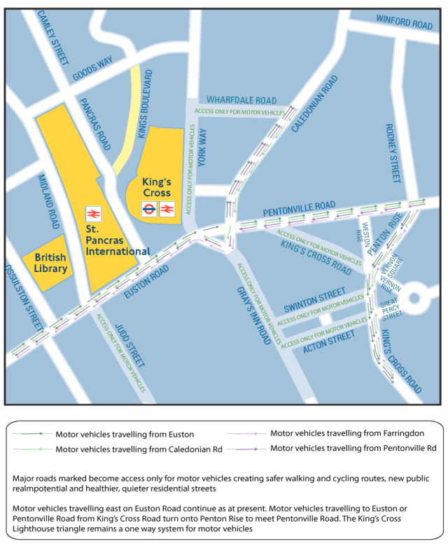 Kings Cross gyratory system redesign by Tom Harrison in response to Transport for London March 2016 consultation